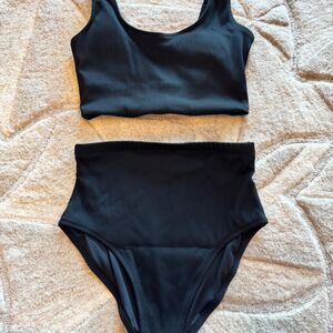 Shein Women's Black Scoop Neck Swim Set